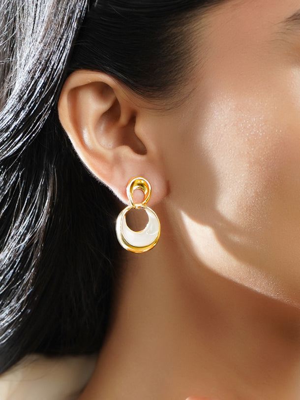 White Enamel Gold Toned Drop Earrings
