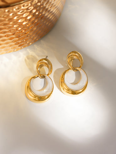 White Enamel Gold Toned Drop Earrings