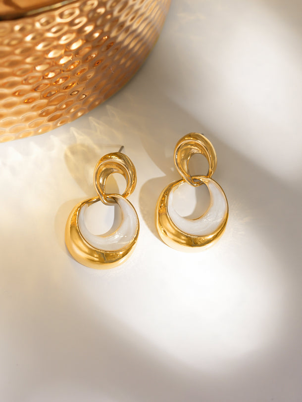 White Enamel Gold Toned Drop Earrings
