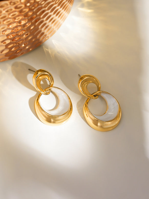 White Enamel Gold Toned Drop Earrings