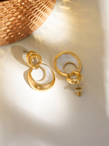 White Enamel Gold Toned Drop Earrings