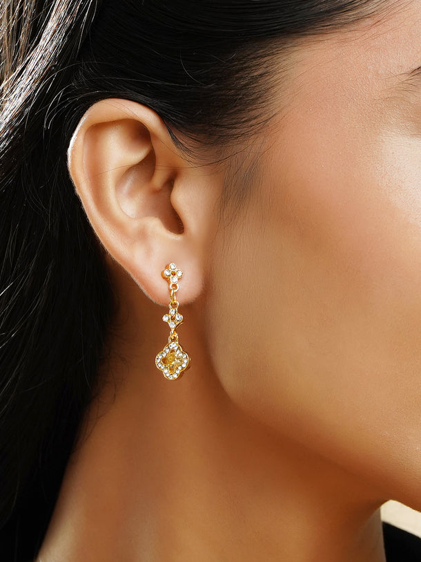 Rubans Voguish 18K Gold-Plated Yellow AD & White Crystal Floral Dangler Earrings