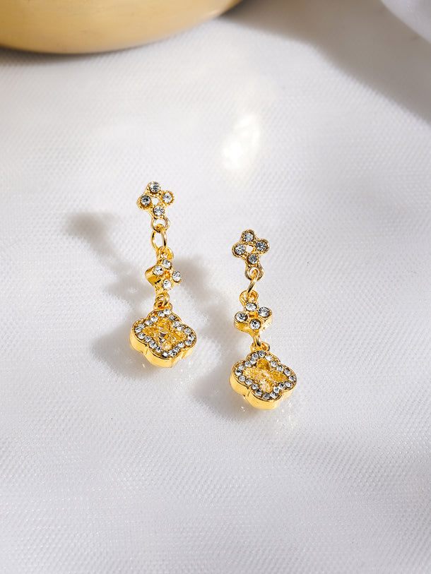 Rubans Voguish 18K Gold-Plated Yellow AD & White Crystal Floral Dangler Earrings