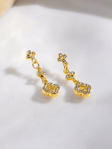 Rubans Voguish 18K Gold-Plated Yellow AD & White Crystal Floral Dangler Earrings
