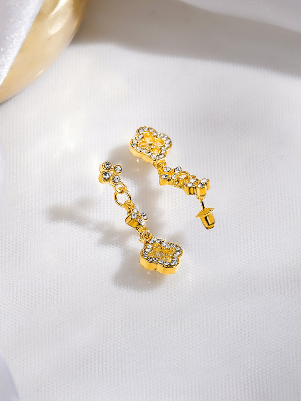 Rubans Voguish 18K Gold-Plated Yellow AD & White Crystal Floral Dangler Earrings