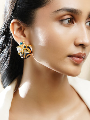 Shell & Starfish Motif Gold Tone Studs