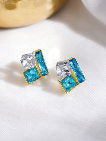 Rubans Voguish 18K Gold-Plated Geometric Blue & Crystal Cluster Stud Earrings