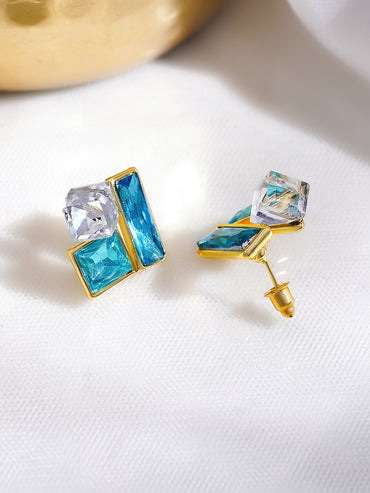 Rubans Voguish 18K Gold-Plated Geometric Blue & Crystal Cluster Stud Earrings