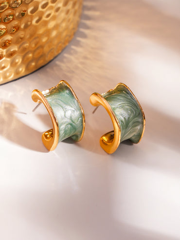 Green Curved Half-Hoop Earrings