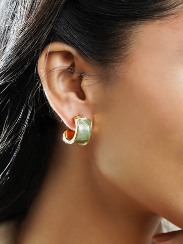 Green Curved Half-Hoop Earrings