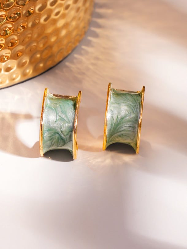 Green Curved Half-Hoop Earrings