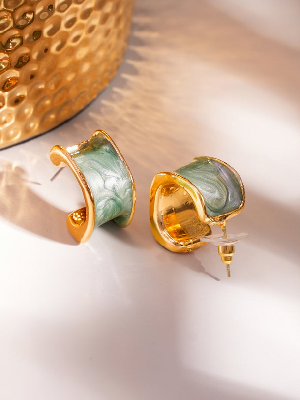 Green Curved Half-Hoop Earrings