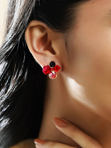 Rubans Voguish 18K Gold-Plated Ruby Red & Pink Crystal Cluster Statement Stud Earrings