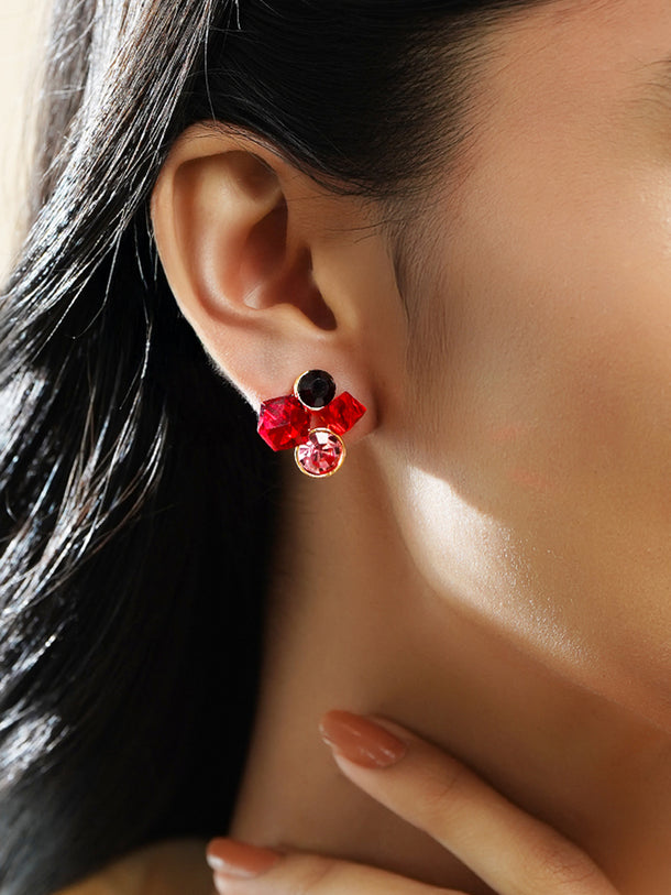 Rubans Voguish 18K Gold-Plated Ruby Red & Pink Crystal Cluster Statement Stud Earrings