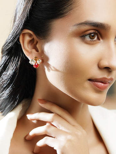 Rubans Voguish 18K Gold-Plated Multicolour Crystal Cluster Statement Stud Earrings