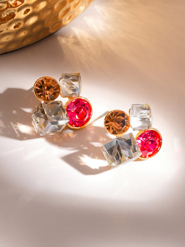 Rubans Voguish 18K Gold-Plated Multicolour Crystal Cluster Statement Stud Earrings