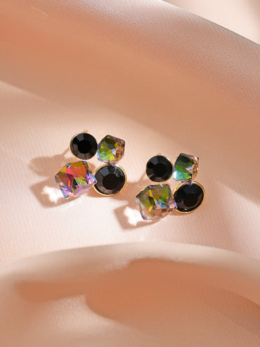 Rubans Voguish 18K Gold-Plated Black & Iridescent Crystal Cluster Stud Earrings
