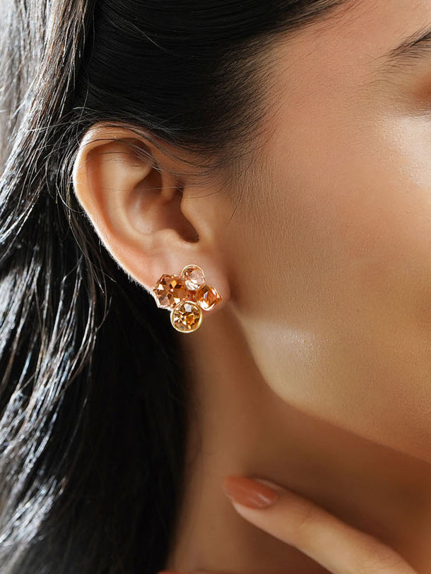 Rubans Voguish 18K Gold-Plated Peach Crystal Cluster Statement Stud Earrings