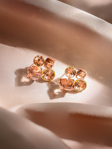 Rubans Voguish 18K Gold-Plated Peach Crystal Cluster Statement Stud Earrings