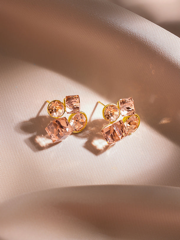 Rubans Voguish 18K Gold-Plated Peach Crystal Cluster Statement Stud Earrings