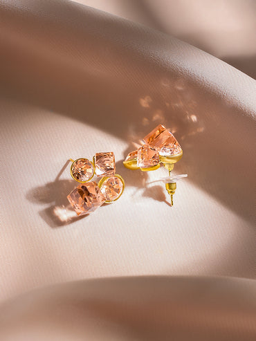 Rubans Voguish 18K Gold-Plated Peach Crystal Cluster Statement Stud Earrings