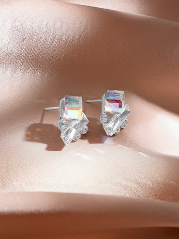 Rubans Voguish Rhodium-Plated Multi-Shape Crystal Cluster Statement Stud Earring