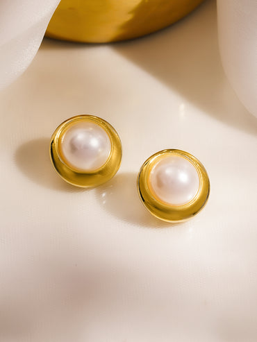 Pearly Geometry Circle Studs