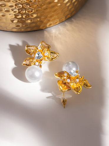 Delicate Flower Pearl Earrings
