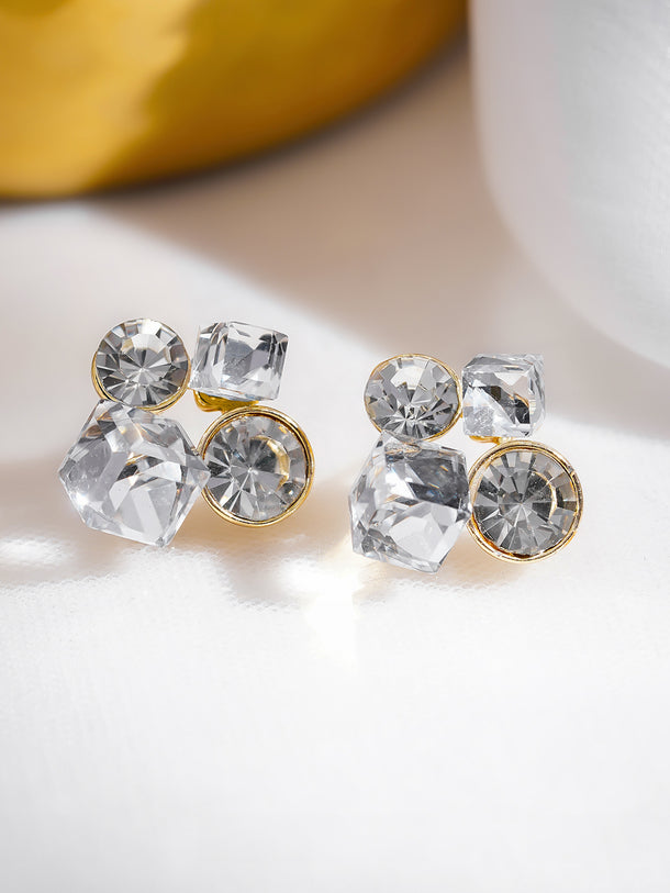 Rubans Voguish 18K Gold-Plated White Crystal Cluster Statement Stud Earrings