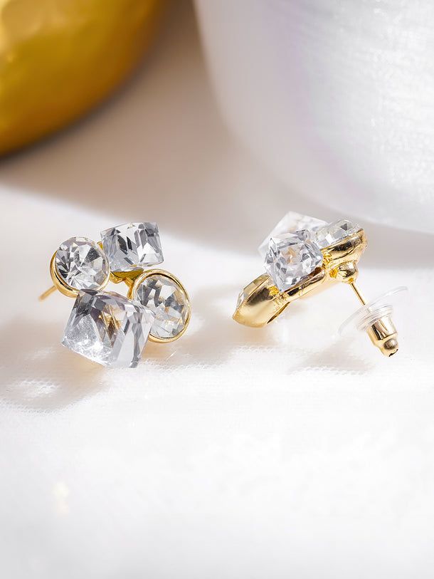 Rubans Voguish 18K Gold-Plated White Crystal Cluster Statement Stud Earrings