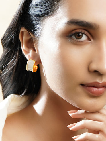 White Curved Half-Hoop Earrings