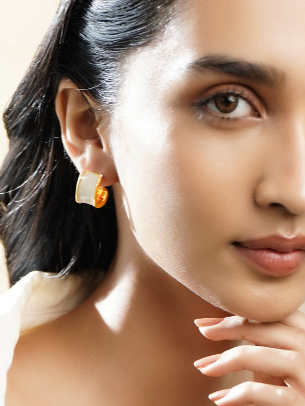 White Curved Half-Hoop Earrings