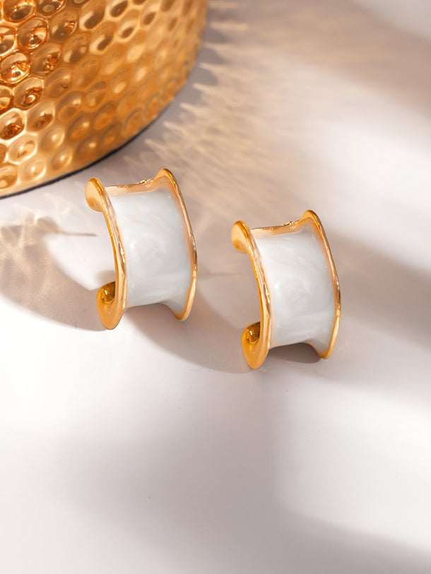 White Curved Half-Hoop Earrings