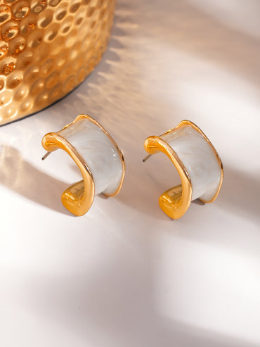 White Curved Half-Hoop Earrings