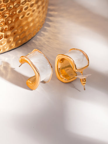 White Curved Half-Hoop Earrings