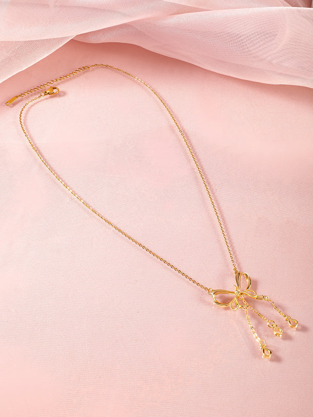Ribbon Motif Gold Pendant Necklace