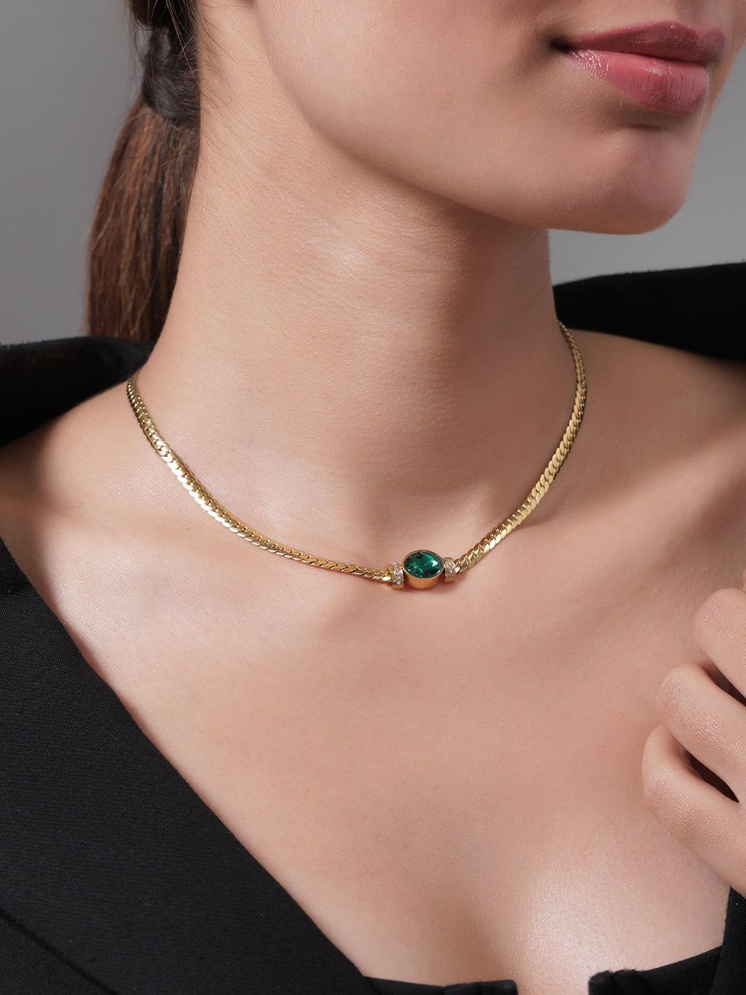 Vibrant Green Stone Stainless Steel Necklace Chain