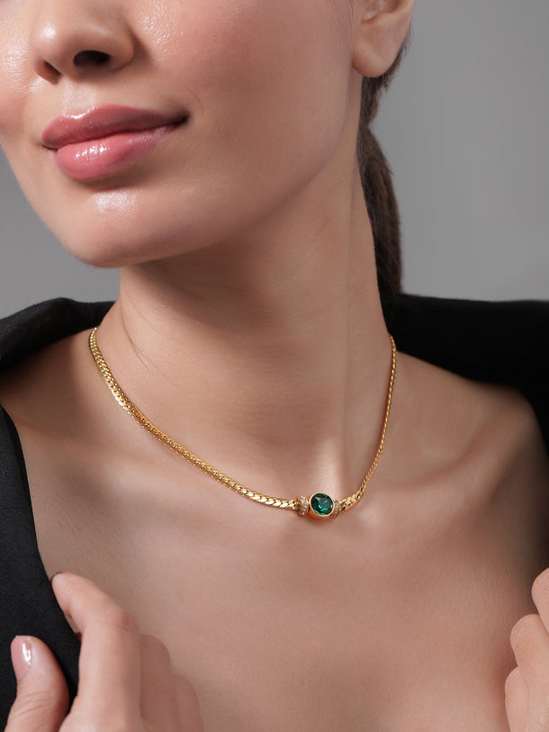 Vibrant Green Stone Stainless Steel Necklace Chain