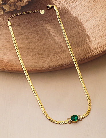Vibrant Green Stone Stainless Steel Necklace Chain