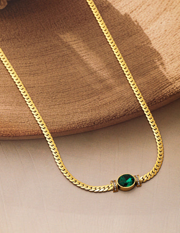 Vibrant Green Stone Stainless Steel Necklace Chain