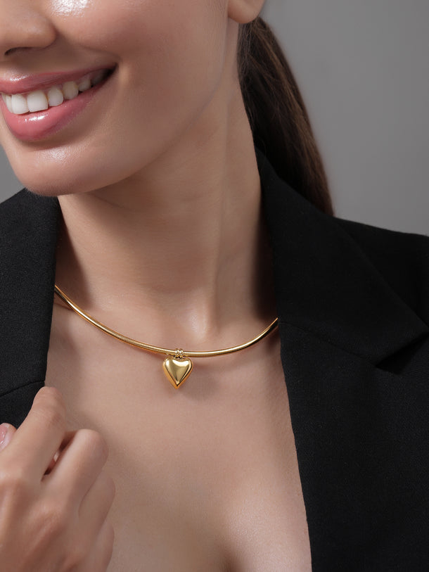 Gold Toned Heart Pendant Necklace