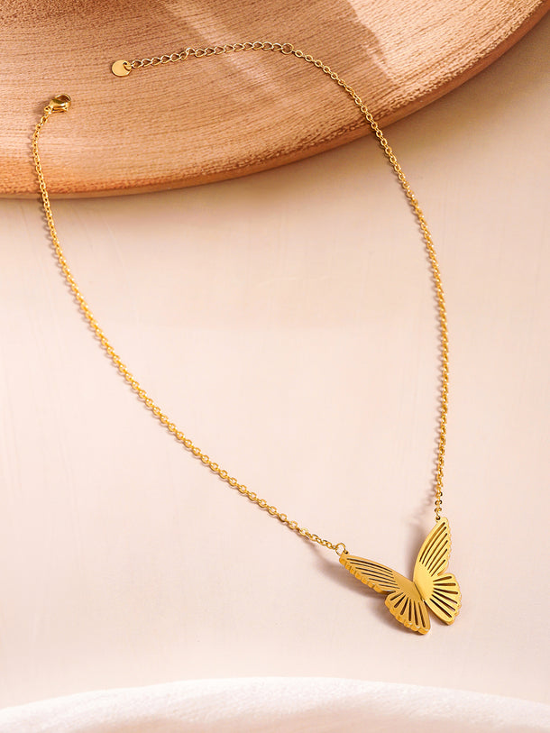 Gold Toned Butterfly Pendant For Women