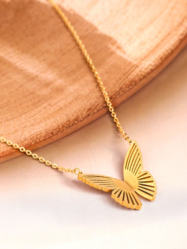 Gold Toned Butterfly Pendant For Women