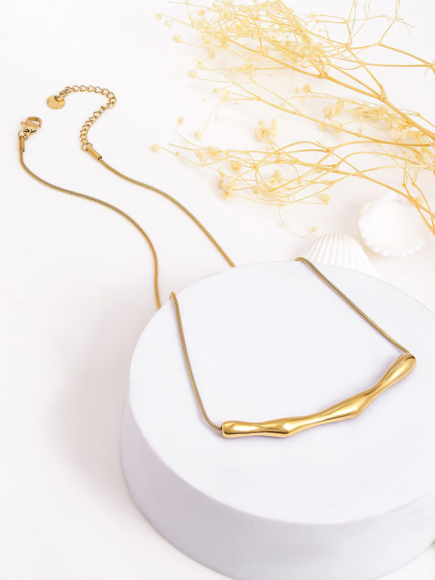 Gold Toned Abstract Organic Bar Necklace