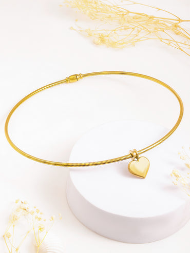 Gold Toned Heart Motif Collar Necklace