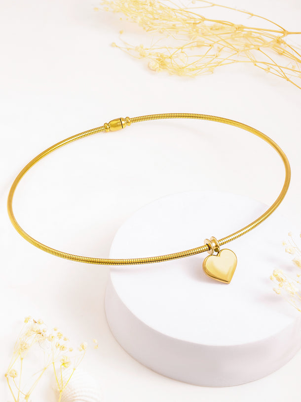 Gold Toned Heart Motif Collar Necklace