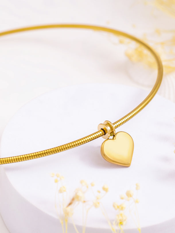 Gold Toned Heart Motif Collar Necklace