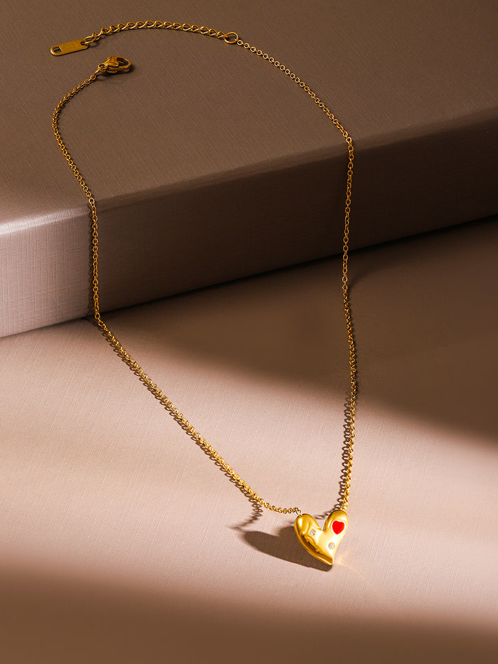 American Diamond Zirconia Cherished Heart Pendant Chain