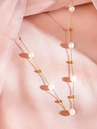 Pearl Beaded Layered Necklace
