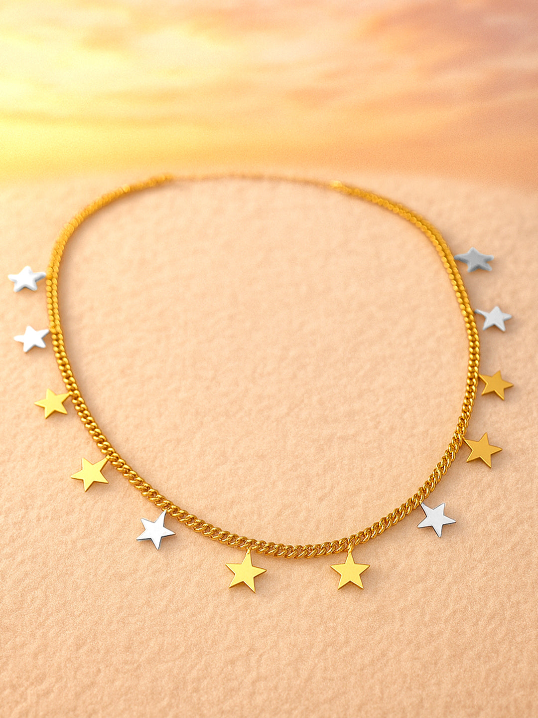 Rubans Dual-Tone Gold & Silver Stainless Steel Tarnish Free Waterproof Star Charm Necklace